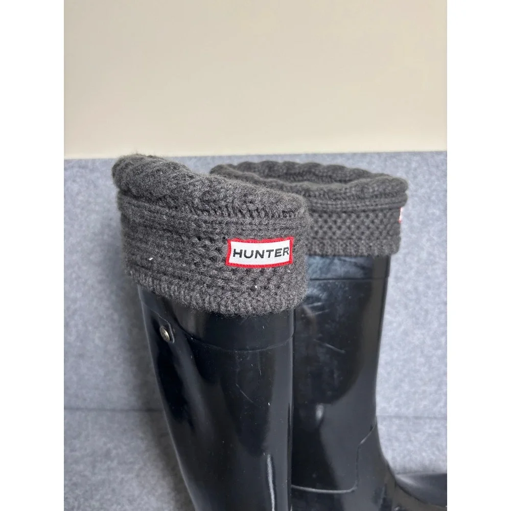 Hunter Black Black Welly Socks Knit Liners Tall Gloss Rain Boots Womens 11 US